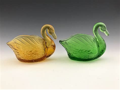 Collection Of 4 Glass Swans Open Salts Colorful Bevy Of Swans Figural Glass