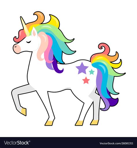 Cute Unicorn With Rainbow Hair Cartoon Royalty Free Vector
