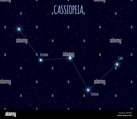 Cassiopeia Constellation Vector Illustration With The Names Of Basic