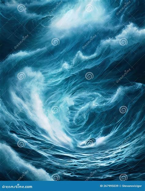 Large Breaking Wave In The Ocean During Storm Generative Ai Stock