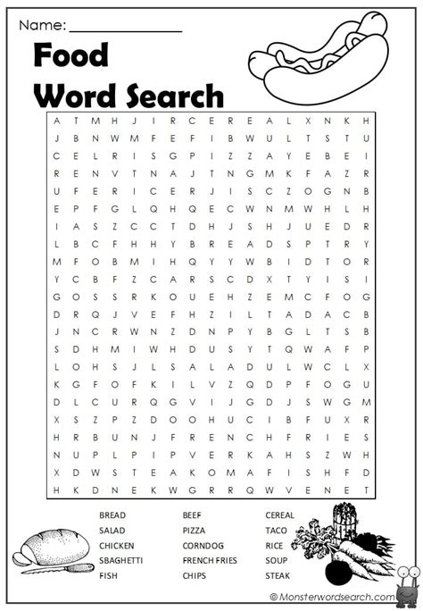 Nutrition Word Search Monster Word Search Food And Nutrition Word