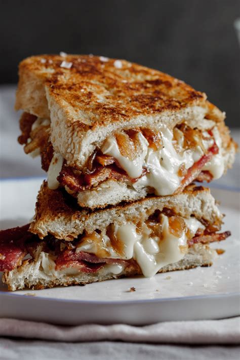 Crispy Bacon And Brie Grilled Cheese Sandwich With Caramelised Onions