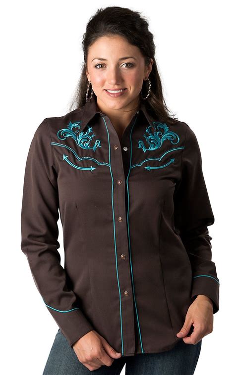 Roper Womens Chocolate Brown With Turquoise Satin Embroidery Long