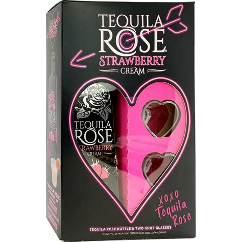 Tequila Rose Strawberry Cream Liqueur With 2 Shot Glasses Gotoliquorstore
