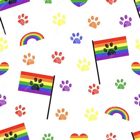 Rainbow Pride Flag Lgbt Rainbow With Paw Prints Stock Illustration Illustration Of Yellow
