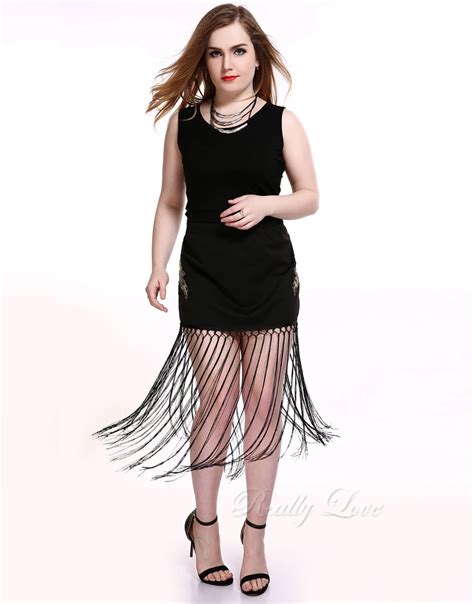 cute ann women s plus size midi skirt lace patchwork tassel design black cocktail party casual