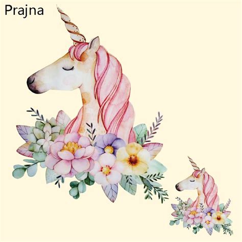Prajna Unicorn Flower Patches Cartoon Iron On Transfer Stickers Heat