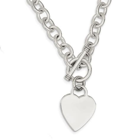 925 Sterling Silver Heart Fancy Link Toggle Necklace Silver Toggle
