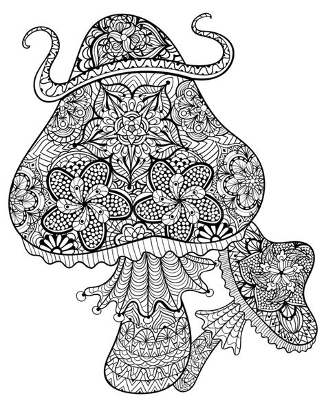 Mandala magic adult coloring page. Hand Drawn Magic Mushrooms For Adult Anti Stress Coloring ...