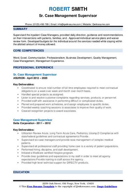 Barr is a former recruiter and current executive resume writer with 10+ years of experience. Case Management Supervisor Resume Samples | QwikResume