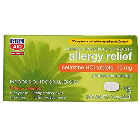 Rite Aid Hour Allergy Relief With Cetirizine HCI Tablets Mg Count Allergy