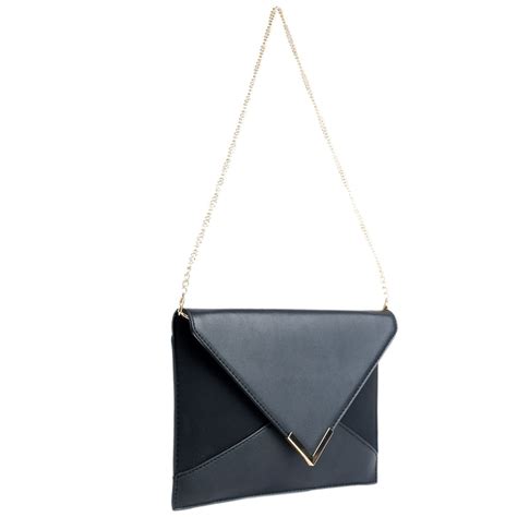 Lm1611 Miss Lulu Leather Look Envelope Shoulder Clutch Bag Black