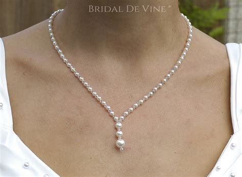 Sterling Silver Pearl Crystal Backdrop Necklace Lacie Bridal De Vine