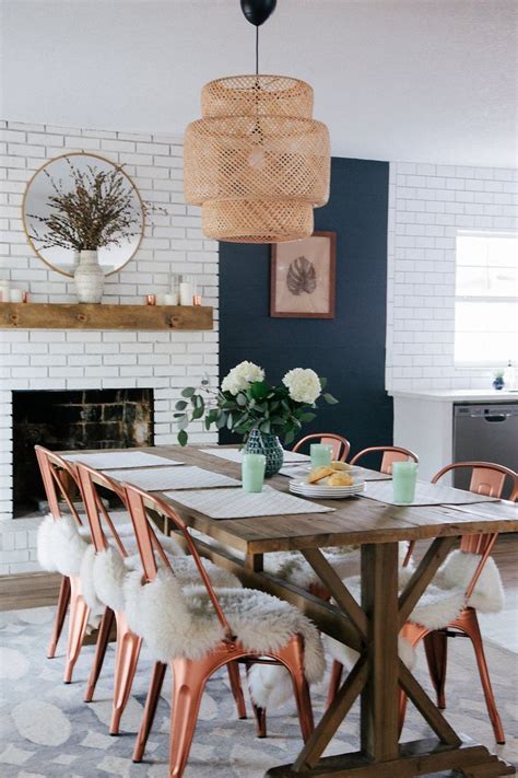 Farmhouse Dining Room With Fireplace In Benjamin Moore Simply White