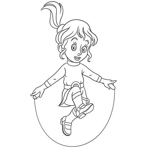 Premium Vector Cute Happy Little Girl Jumping With Rope Cartoon