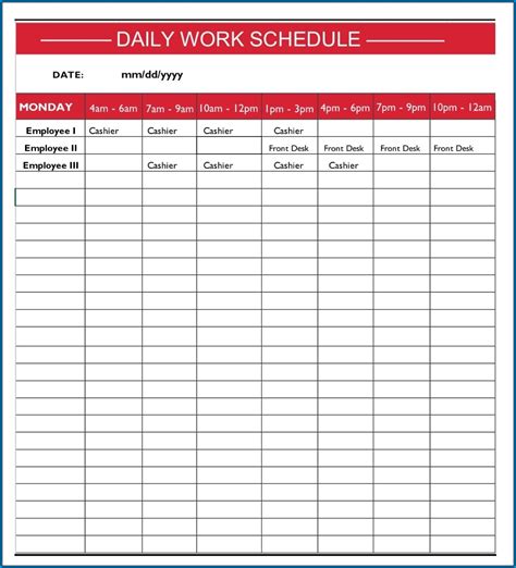 Collect Free Printable Employee Work Schedules Best Calendar Example