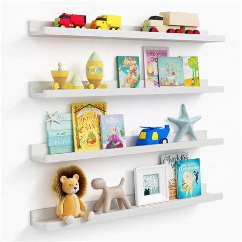White Floating Shelves Kids Bookshelf Wall Mounted Set Of 4 36 Inches
