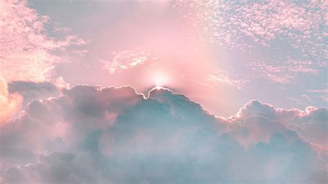 Download Wallpaper 1600x900 Clouds Porous Rainbow Sky Shine Rays