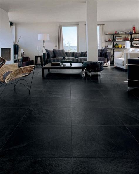 Image Result For Black Slate Tile 24x24 Stone Flooring Living Room