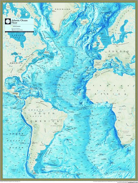 Atlantic Ocean Floor Atlas Wall Map