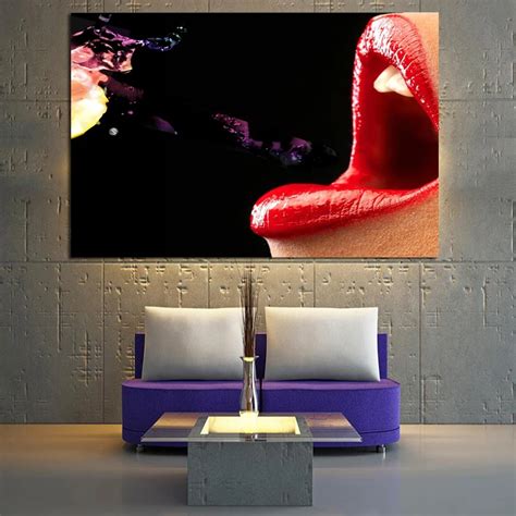 Modern Fashion Sexy Red Lips Girl Pop Art Canvas Painting Prints And Posters Psychedelic Wall