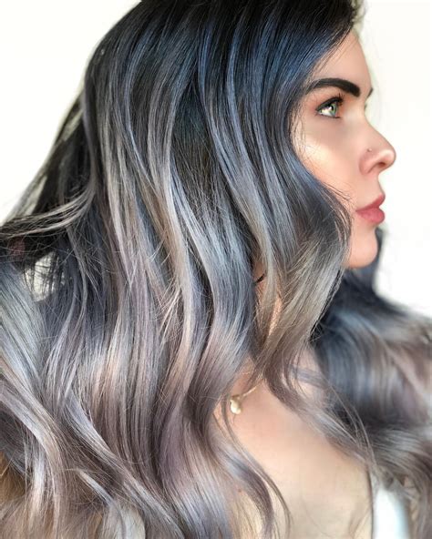 Black Gray Ombré Hair Color Black Roots With Gray And Silver Hair