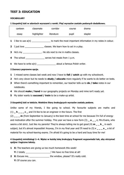 Repetytorium 8klasisty Macmillan Unit 3 Test Worksheet Live Worksheets