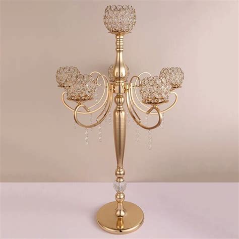 Brushed copper finished aluminum 9 piece candle holder centerpiece. Crystal Candelabra 5 arms Gold Candle Holders 84 cm Tall ...