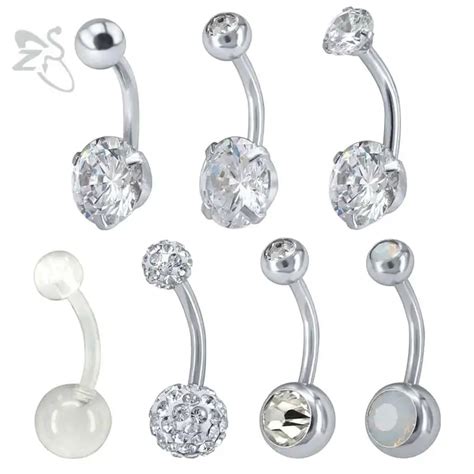 Zs 7pcslot Crystal Navel Belly Rings Stainless Steel Cz Gem Belly Button Piercings Sexy Women