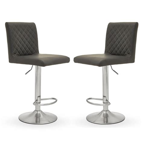 Akro Dark Grey Faux Leather Bar Stools With Chrome Base In Pair Fif
