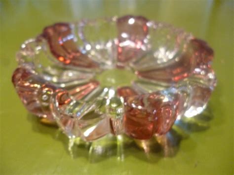 Vintage Glass Ashtray Pink And Clear Spoke Style Etsy