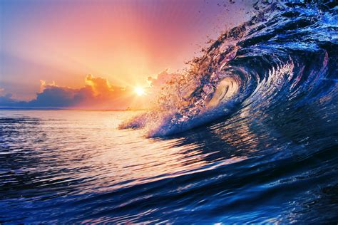 Ocean Wave Blue Sea Sky Splash Ocean Sea Wave Water Sunset