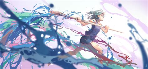 4k Paint Splash Shijohane Running Anime Anime Girls Paint Brushes