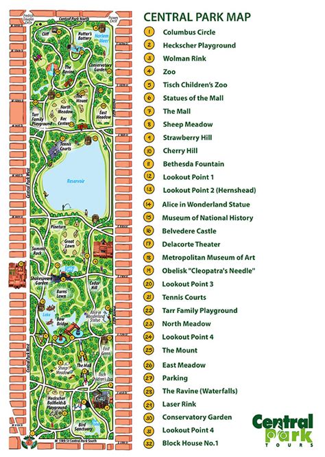 Large Detailed Map Of Attractions In Central Park Ny City Vidiani
