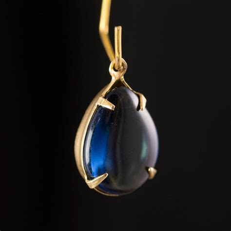 Vintage Golden Blue Glass Teardrop Stones 1 Loop Brass Etsy