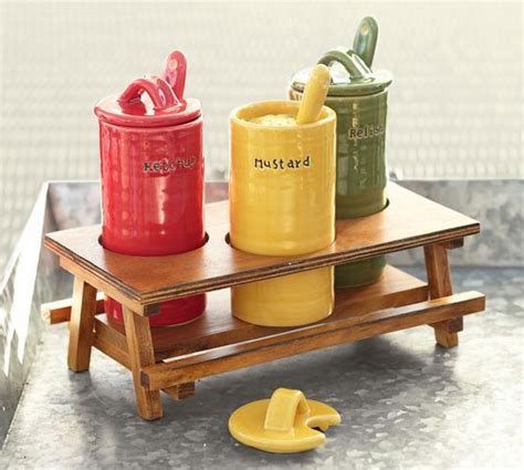 Our initial smart conference table design mounted crt monitors under the desktop with a pane of glass on top for viewing the screen. Picnic Table Condiment Set | Pottery Barn | Condiment sets ...