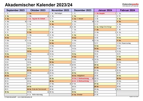 Akademischer Kalender 2023 2024 Als Excel Vorlagen Riset Riset