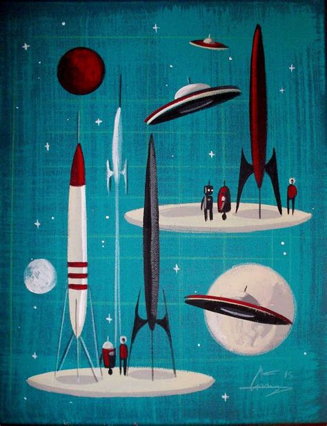 El Gato Gomez Painting Retro Outer Space Ship Rocket Robot Sci Fi Mars 1960s Retro Futurism