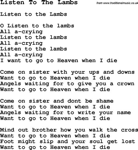 Negro Spiritualslave Song Lyrics For Listen To The Lambs