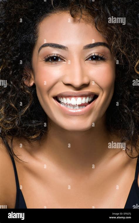 Close Up Studio Portrait Of Happy Young Woman Stock Photo Alamy