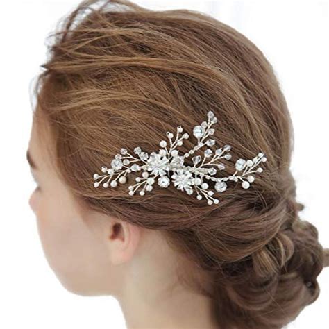Sweetv Silver Wedding Hair Comb Clip Rhinestone Hair Acce