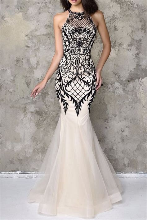 Connect with them on dribbble; Nina Canacci Artful Lace Halter Gown Ivory Black Dress ...