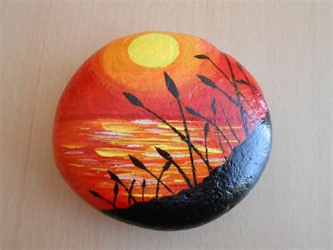 Painted Stone Sunset Rock Painting Designs Stone Art Rock Painting Art