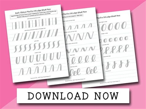 Basic Strokes Worksheets For Large Brush Pens Hand Lettering