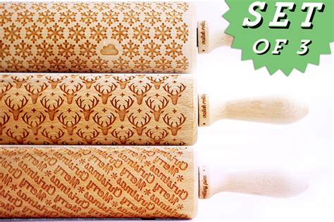 Rolling Pin Engraved 3 Patterns Set Of Any 3 Rolling Pins