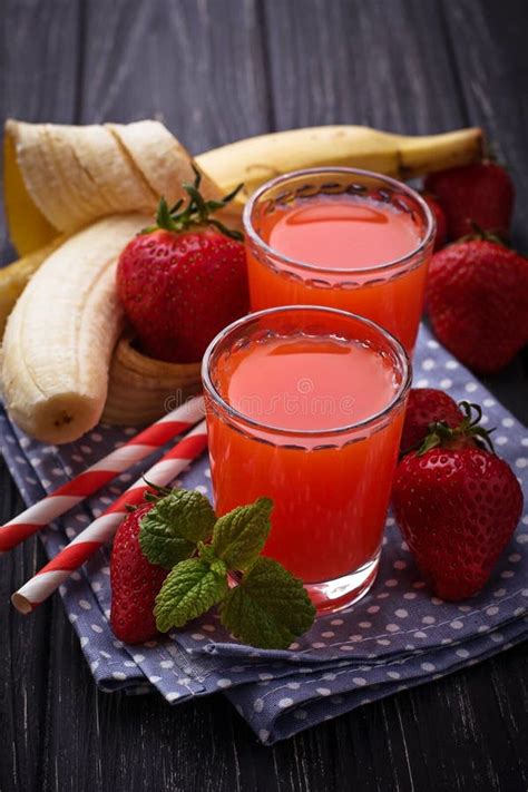 Sweet Strawberry And Banana Juice Stock Photo Image Of Food Straw