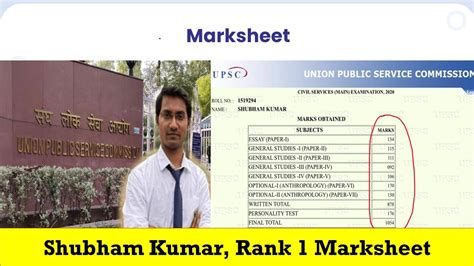 Upsc Cse Topper Marksheet Subham Kumar Upsc Marksheet Analysis Upsc