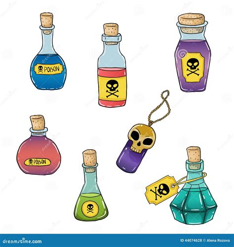 Set Of Cute Hand Drawn Bottles With Poison Stock Vector Illustration