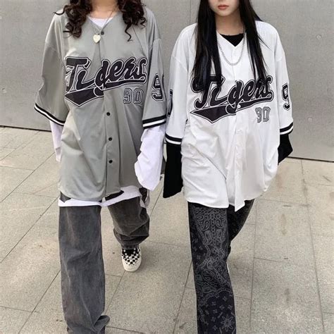 Houzhou Baseball Shirt Women And Men Hippe Vintage Oversize Hip Hop