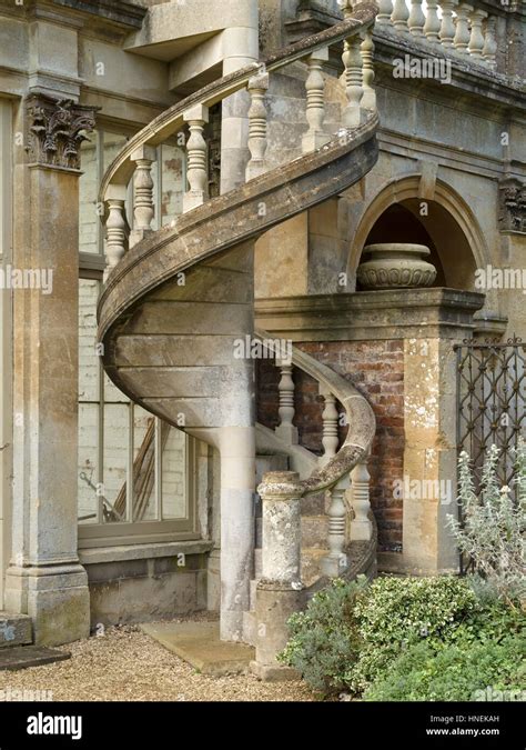 Exterior Stone Spiral Staircase Archway House Castle Ashby House And